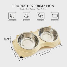 Anti slip base double cat food bowl, yellow stainless steel food and water bowl, easy to clean and detachable design, cat and dog pet feeder
