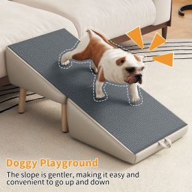 2-in-1 Foldable Pet Stairs Wooden Dog Ramp Non-Slip Portable Steps for Puppy Cat Sofa Bed