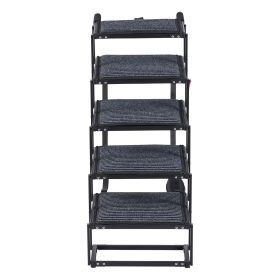 Dog Stairs for Car, 5 Steps Extra Wide Foldable Dog Ramp for Large Dogs with Non-Slip Rug Surface, Portable Lightweight Pet Ladder for Car, SUV,