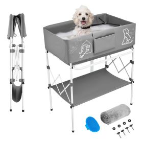 Dog Bathtub, Elevated Dog Bath Tub, Collapsible Pet Bathing Grooming Wash Station, Portable Foldable Space-saving