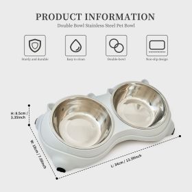 Anti slip base double cat food bowl, gray stainless steel food and water bowl, easy to clean and detachable design, cat and dog pet feeder