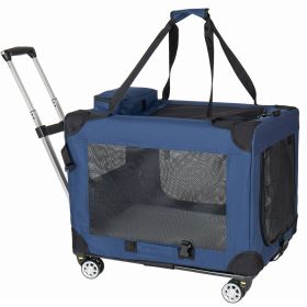 2 in 1, 28'' Collapsible Travel Dog Crate for Medium Large Dogs, Rolling Pet Carrier with Wheels, 3-Door Portable Folding Pet Kennel with Mesh Wi