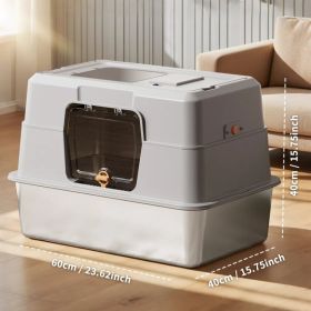 Thick Stainless Steel Fully Enclosed Grey Cat Toilet, Sturdy, Bite Proof, Leak Proof, Providing Greater Comfort For Cats In Large Spaces (Option: Defaulttitle)
