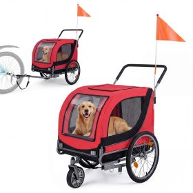 2-in-1 Dog Bike Trailer with Universal Bicycle Coupler (Color: Red)