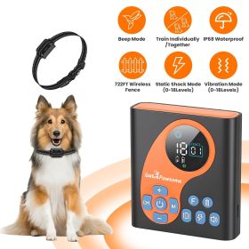 2 In 1 Wireless Dog Fence System with 1/2 Training Collars(Options) Invisible Dog Fence IP68 Waterproof with 722FT Adjustable Range Beep Vibratio (Type: Fence with 1 Collar)